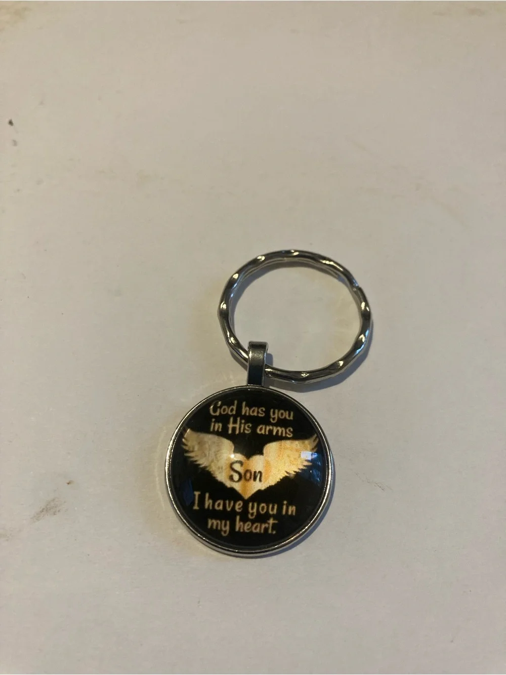 Memorial 'Son' Keychain with Gold Wing Design